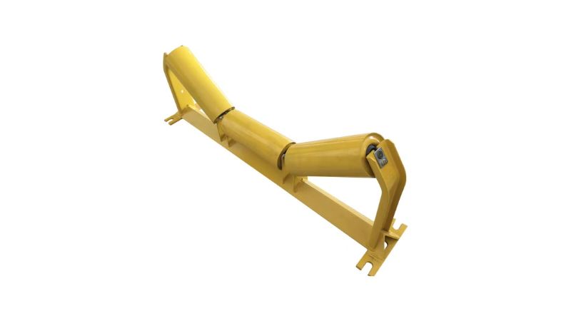 Conveyor belt system with misaligned idlers, illustrating the impact of improper installation on belt tracking and operational efficiency.